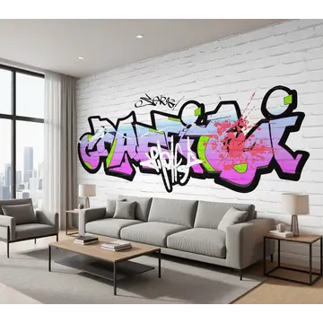 Надпись "Graffiti" в интерьере на кирпичной стене