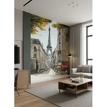 Арт-обои с видом на Эйфелеву башню в интерьере