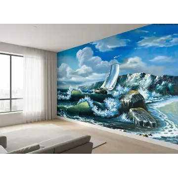 Обои на стену «Парусник на пороге приключений» в интерьере комнаты