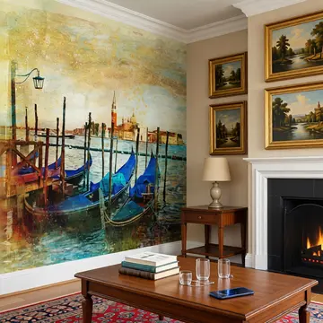 Фреска в интерьере с лодками в Венеции