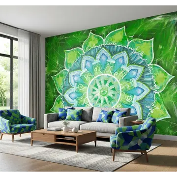 Обои в интерьере «Энергия жизни в зелёной мандале»