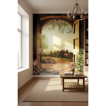 Фреска «Старинные арочные двери в сад» в интерьере комнаты