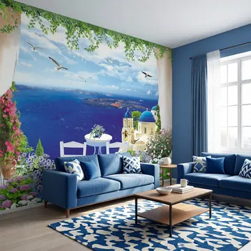 Обои для стен «Морская терраса в Санторини» в интерьере комнаты