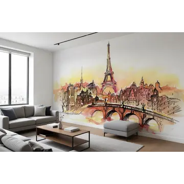 Арт-обои - Акварельный Париж в интерьере