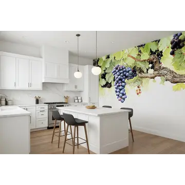 Фотообои в интерьере кухни с виноградом на старой лозе
