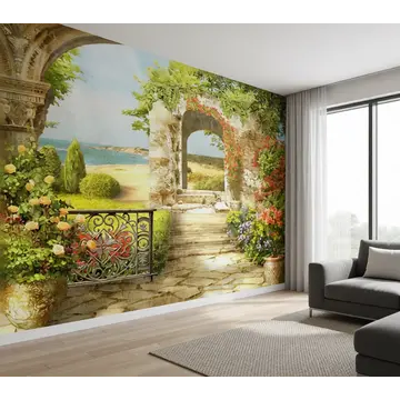 Фреска в интерьере «Средиземноморский сад,  ведущий к морю, в арке времени»