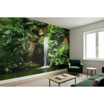 Фотообои с водопадом в интерьере комнаты