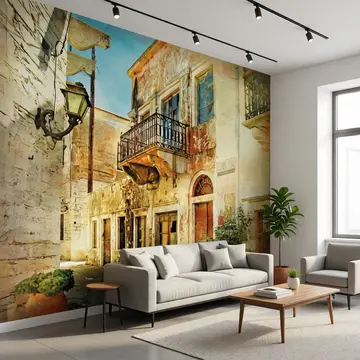 Обои в интерьере «Каменные сны греческого дворика»