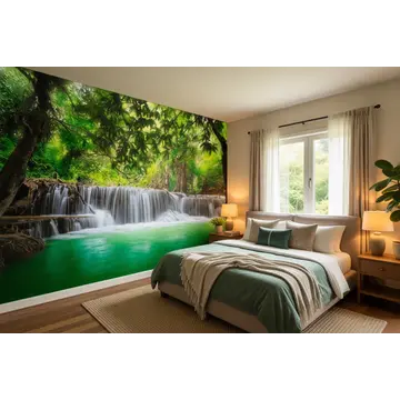 Обои с лесным водопадом в интерьере