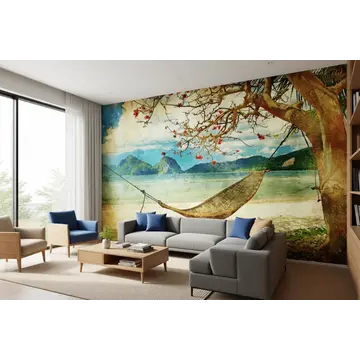 Обои в интерьере «Тропический рай в гамаке под кроной дерева»