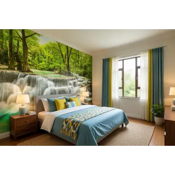 Фотообои с водопадом в интерьере спальни