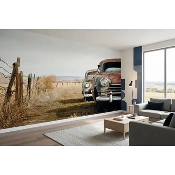 Обои в интерьере с винтажными автомобилями