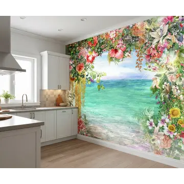 Фотообои с аркой из цветов — Морской пейзаж