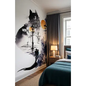 Обои для стен: «Акварельный кот — Ночь, улица, фонарь…»