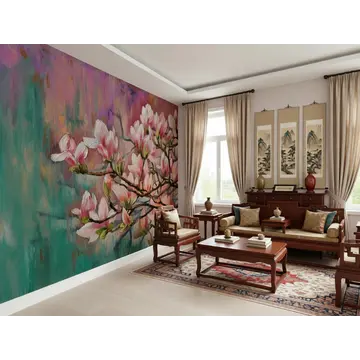 Обои с магнолией (рисунок, живопись) на всю стену