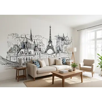 Обои на стену с рисунком «Чернила Парижа» — «от Эйфелевой башни до мостов Сены»