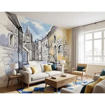 Обои с рисунком для стен «Акварельная симфония старого квартала»