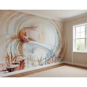 Обои для стен «Мираж под водой с рыбой в акварельном вихре»