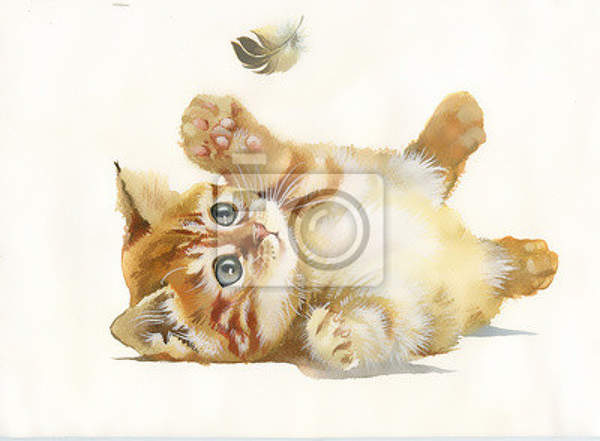 Арт-обои - Рисованный котенок