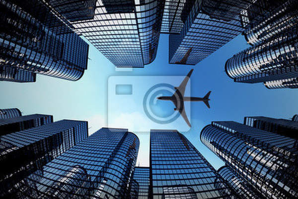 Фотообои - Городское небо с самолетом