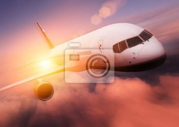 Фотообои с красивым самолетом на закате