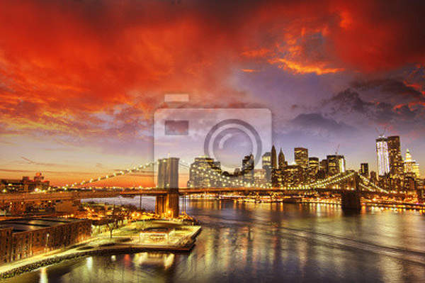 Фотообои с бруклинским мостом на закате