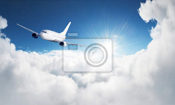 Фотообои на стену с самолетом в облаках