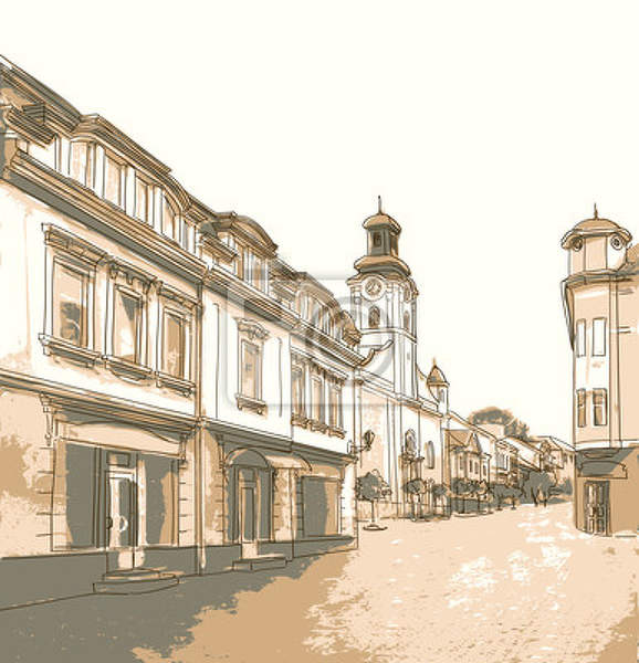 Фотообои с нарисованной улицей старого города