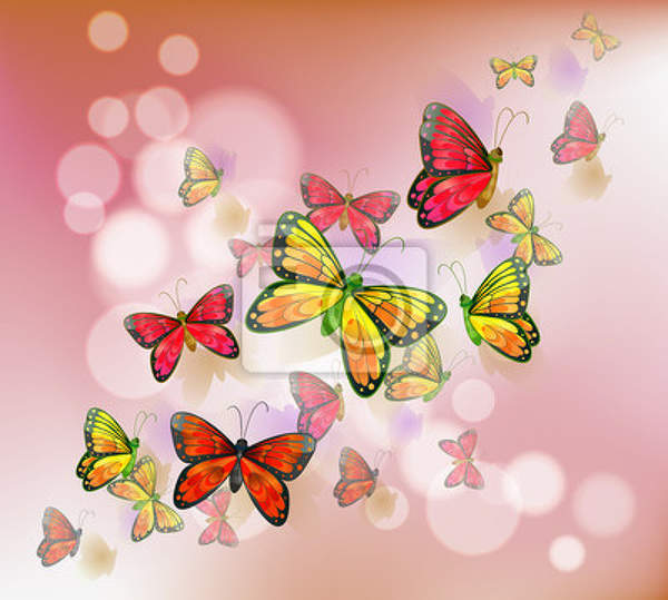 Фотообои с бабочками на розовом фоне