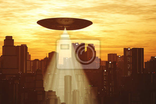 Фотообои - НЛО над мегаполисом