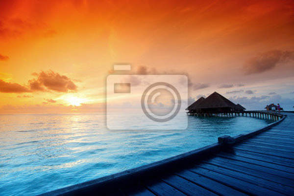Фотообои с пейзажем - Бунгало на закате