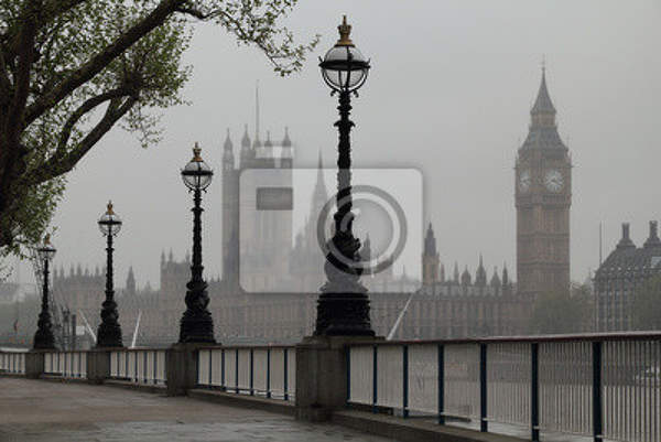 Фотообои с Биг-Беном в тумане (город Лондон)