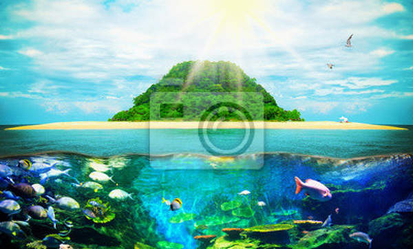 Арт фотообои с морским пейзажем и островом