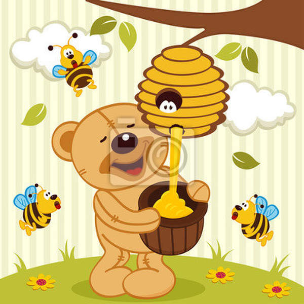Детские фотообои - Медведь и пчелы