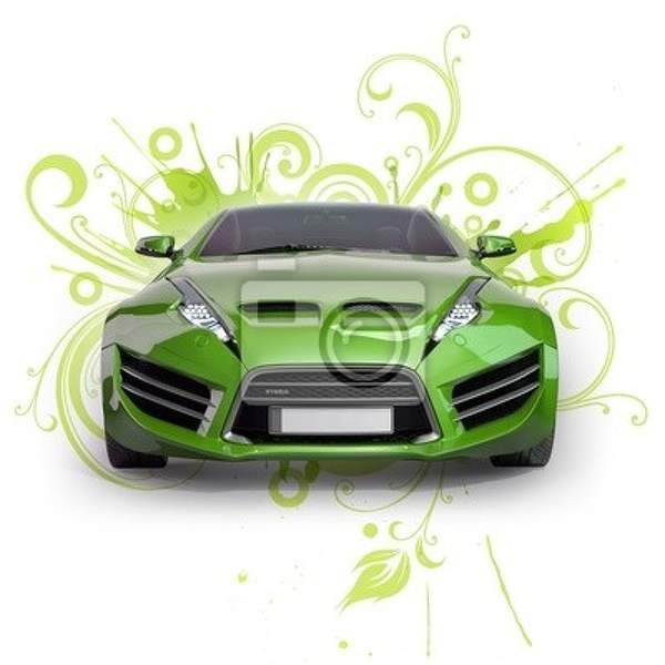 Фотообои с зеленым автомобилем на абстрактном фоне