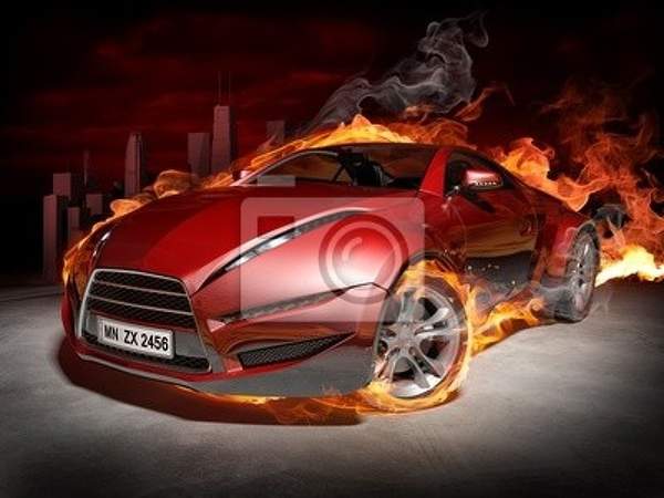 Фотообои "Красный огненный автомобиль"