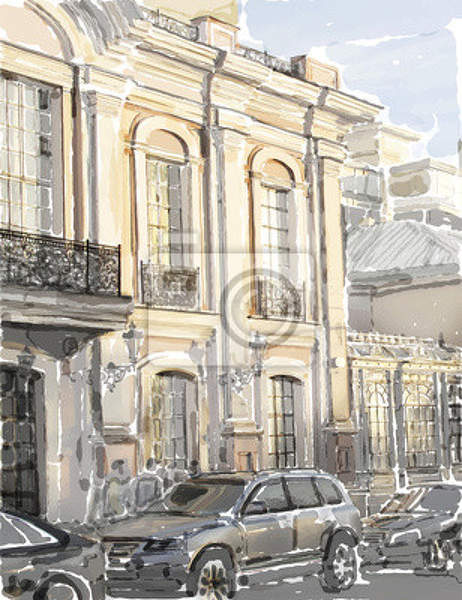 Арт-обои с рисованным городом