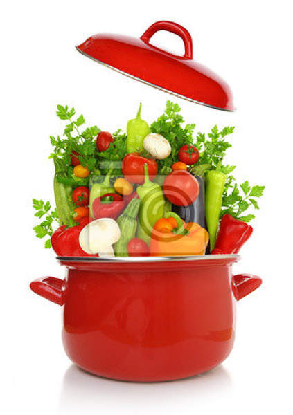 Фотообои для кухни - Овощи в красный кастрюле