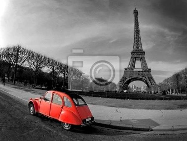 Фотообои - Эйфелева башня и красная машина