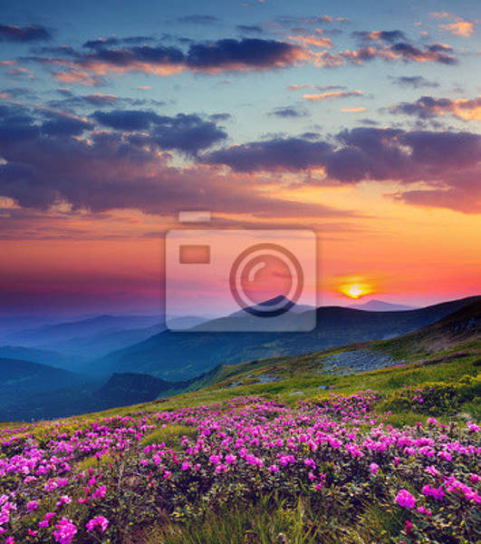 Фотообои на стену с закатом в горах