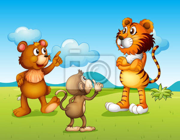 Фотообои для детей - Тигр, мишка и мартышка