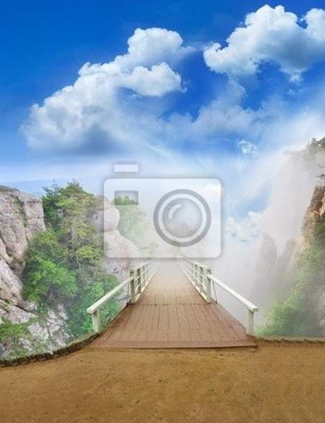 Фотообои на стену с мостиком в горах