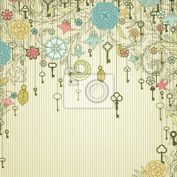 Арт-обои - Абстракция с ключиками и цветами