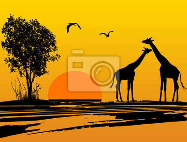 Фотообои - Жирафы на желтом закате