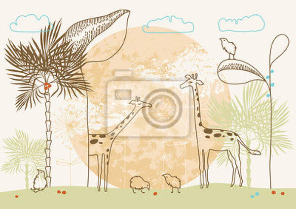 Арт-обои с рисунком жирафов