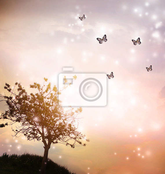 Фотообои - Бабочки и дерево