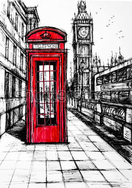 Фотообои с Лондоном (рисунок карандашом)