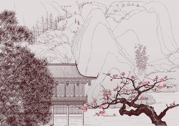 Обои с китайским пейзажем на стену (рисунок)