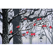 Фотообои - Снегири на дереве