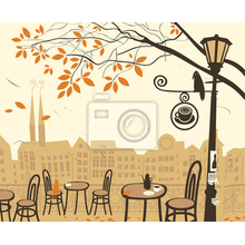 Фотообои с осенним пейзажем и уличном кафе (рисунок)